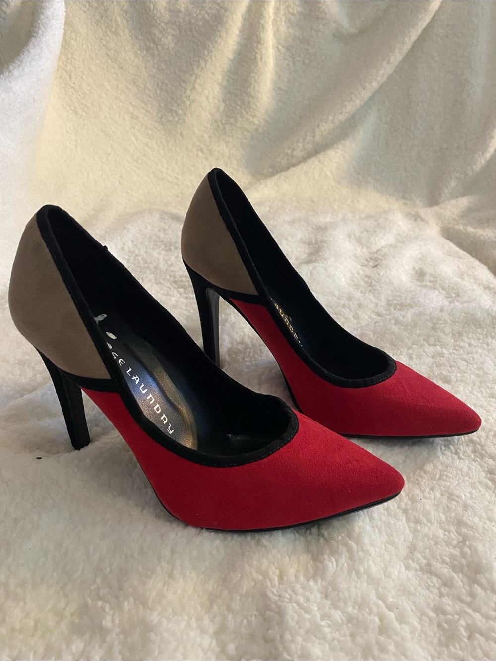 Chinese Laundry Red and Taupe Pointed-Toe Pumps